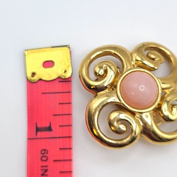 Elegant Gold and Pink Swirl Earrings, Clip On - Picture 4 of 4